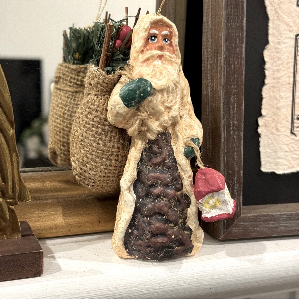 Vintage Pottery Barn Ceramic Christmas Ornament: Santa Claus With bad